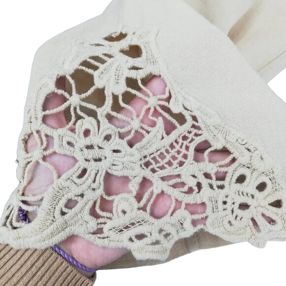 Soft Surroundings Wide Leg Cotton Lace Pants Size 1X Plus Lagonlook Tan Crochet - Picture 6 of 9